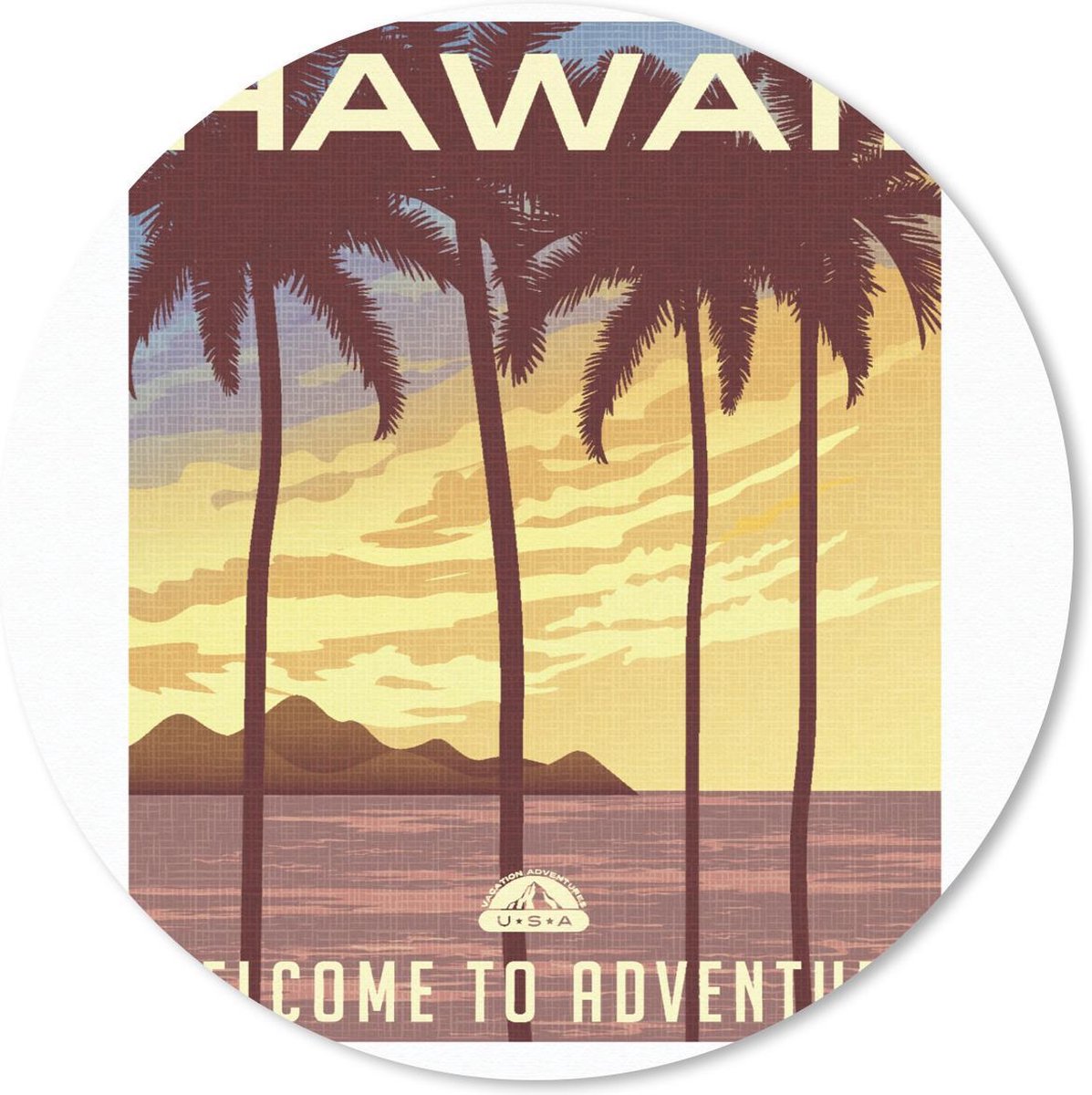 Muismat rond 30x30 cm - Mousepad Hawaii - Vintage - Palmboom - Ronde muismatten