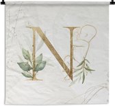 Wandkleed - Wanddoek - Letters - N - Baby - Goud - 60x60 cm - Wandtapijt