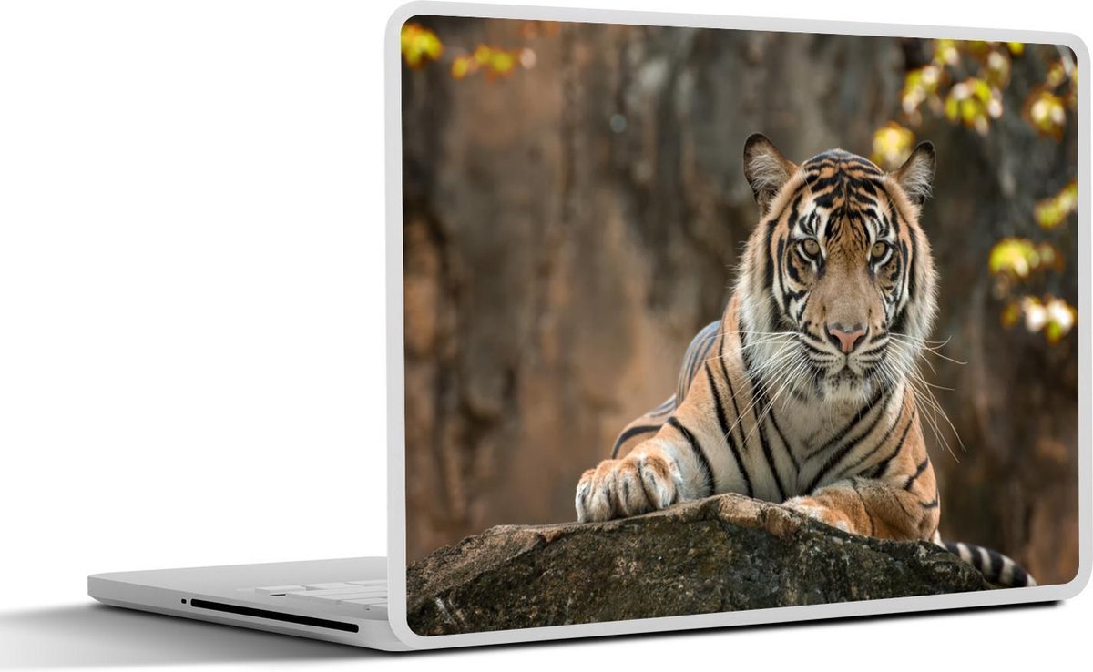 Afbeelding van product SleevesAndCases  Laptop sticker - 13.3 inch - Tijger - Rotsen - Bladeren