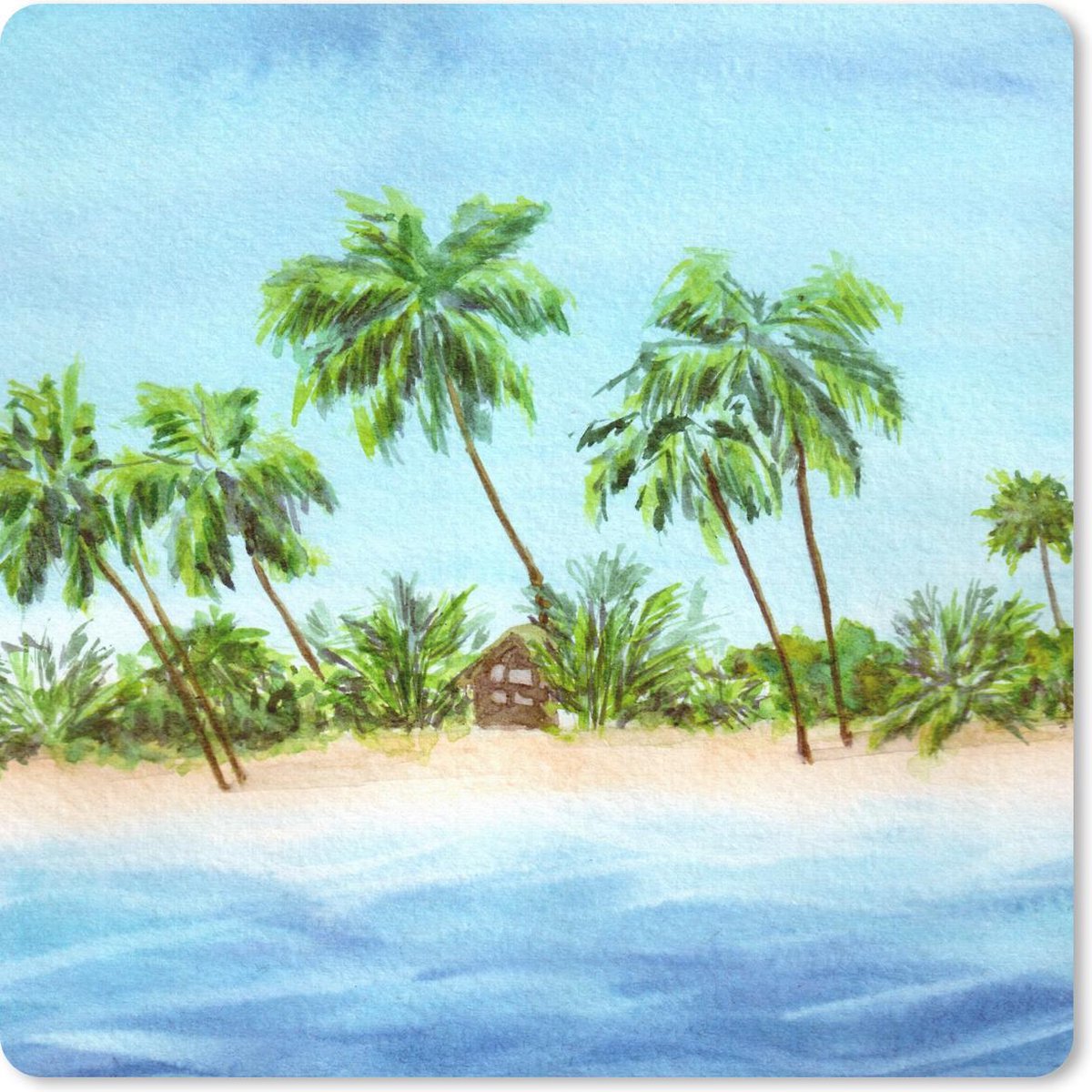 Muismat 20x20 cm - Mousepad Palmboom- Strand - Hut - Muismatten