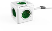 DesignNest PowerCube Extended 1,5 meter kabel - wit/groen - 5 stopcontacten Type F - stekkerdoos - stekkerblok
