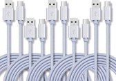 5 STKS USB naar USB-C / Type-C nylon gevlochten oplaadkabel voor gegevensoverdracht, kabellengte: 2 m (zilver)
