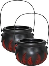 Set van 2x stuks zwarte heksenketel/kookpot voor kinderen 15 cm - Heksen verkleed accessoires