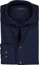 Profuomo Originale slim fit jersey overhemd - knitted shirt pique - navy melange - Strijkvrij - Boordmaat: 43