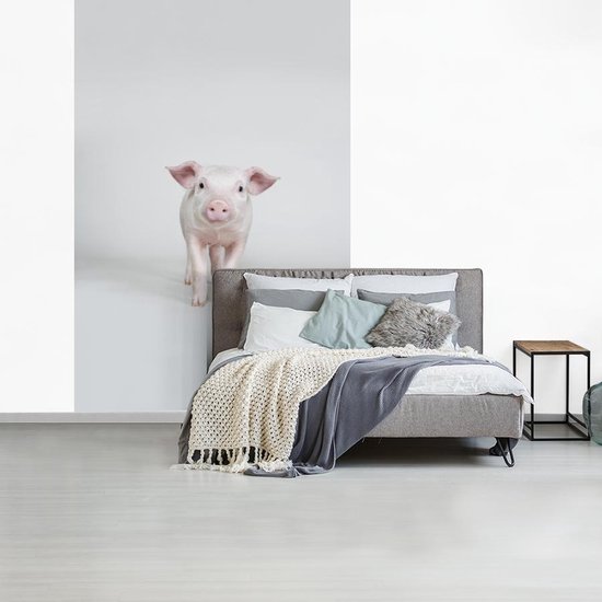 Behang - Fotobehang Varken - Roze - Wit - Breedte 155 cm x hoogte 240 cm