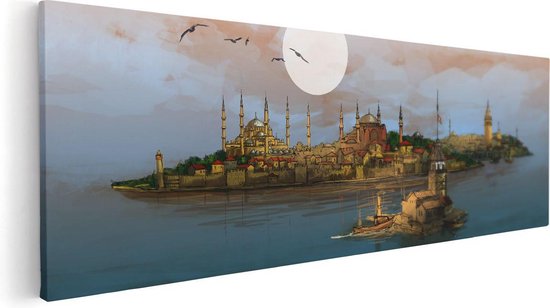 Foto: Artaza canvas schilderij illustratie van de maiden s tower in istanbul 90x30 foto op canvas canvas print