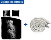 Luxe Dekbedovertrek Tweepersoons - 200x200/220cm - Inclusief 2 Kussenslopen - 100% Zacht Microvezel - Zwart Hans + Wasbaar Microfiber Dekbed - 200x200cm - Wit