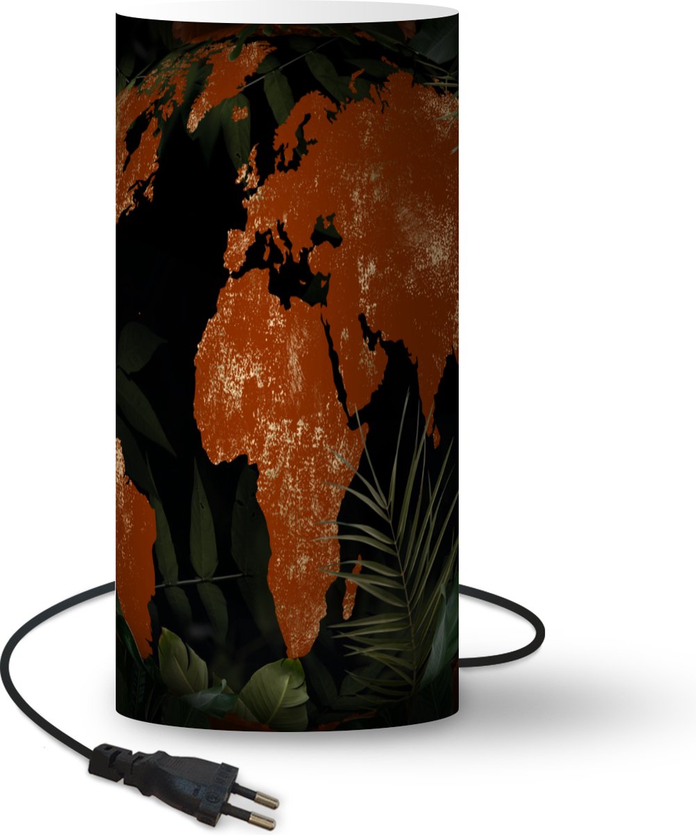 Lamp - Nachtlampje - Tafellamp slaapkamer - Wereldkaart - Planten - Wereldbol - 54 cm hoog - Ø24.8 cm - Inclusief LED lamp