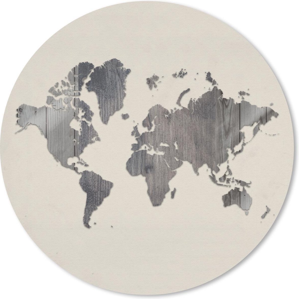 Muismat rond 40x40 cm - Mousepad Wereldkaart - Houten - Grijs - Ronde muismatten