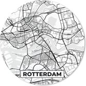 Muismat - Mousepad - Rond - Kaart - Rotterdam - Zwart - Wit - 50x50 cm - Ronde muismat