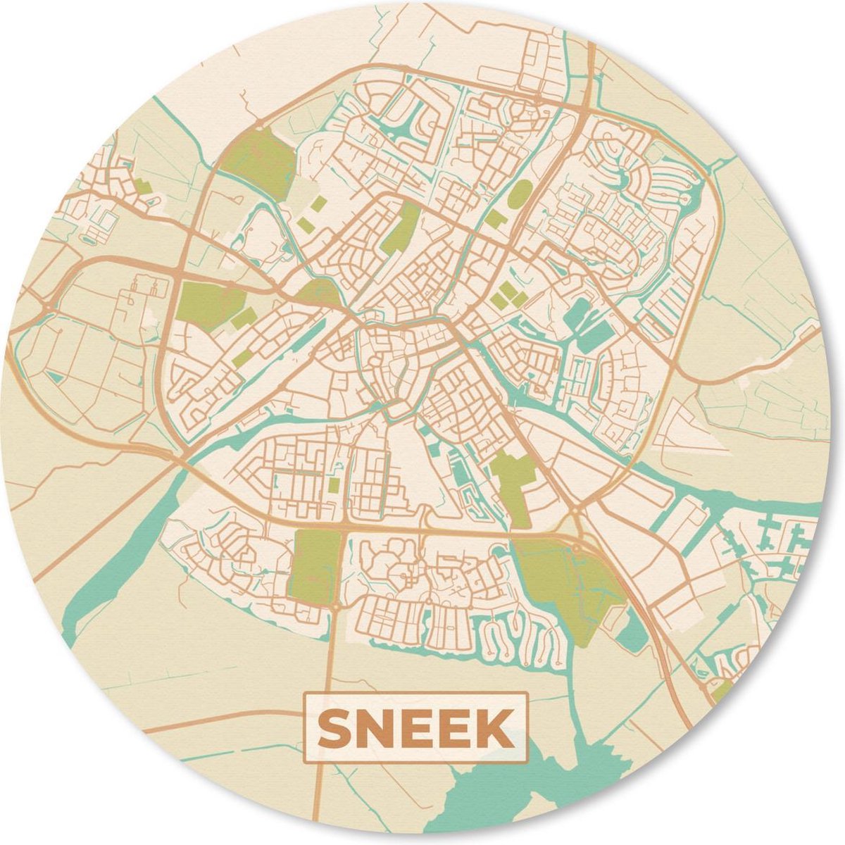 Muismat rond 50x50 cm - Mousepad Plattegrond - Sneek - Vintage - Ronde muismatten - Stadskaart