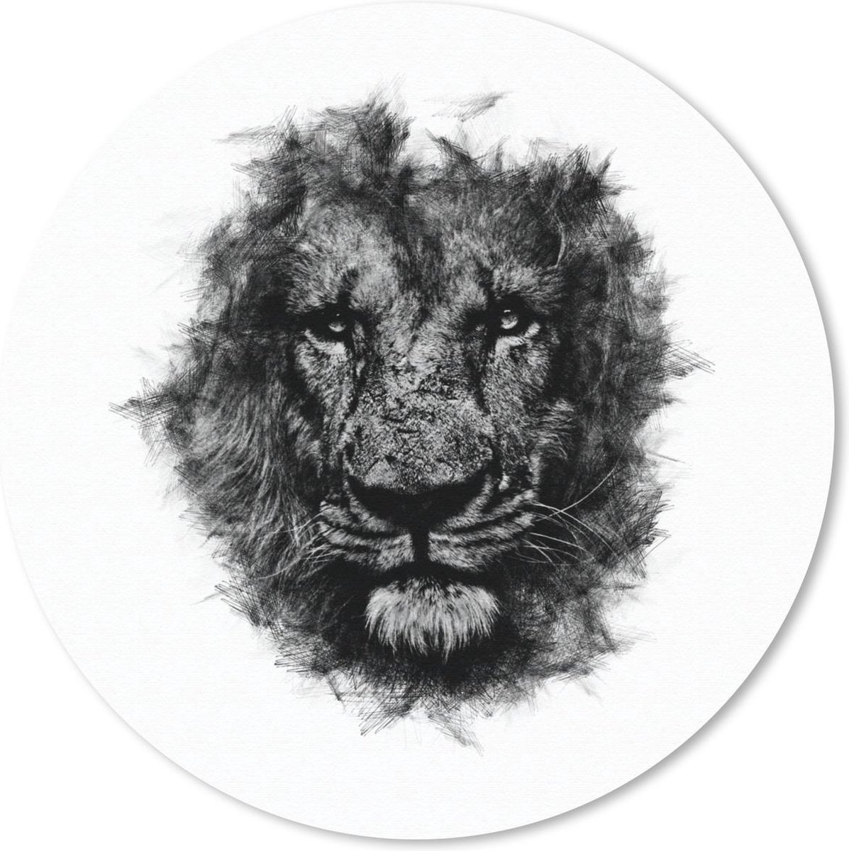 Muismat rond 40x40 cm - Mousepad Leeuw - Zwart - Wit - Ronde muismatten
