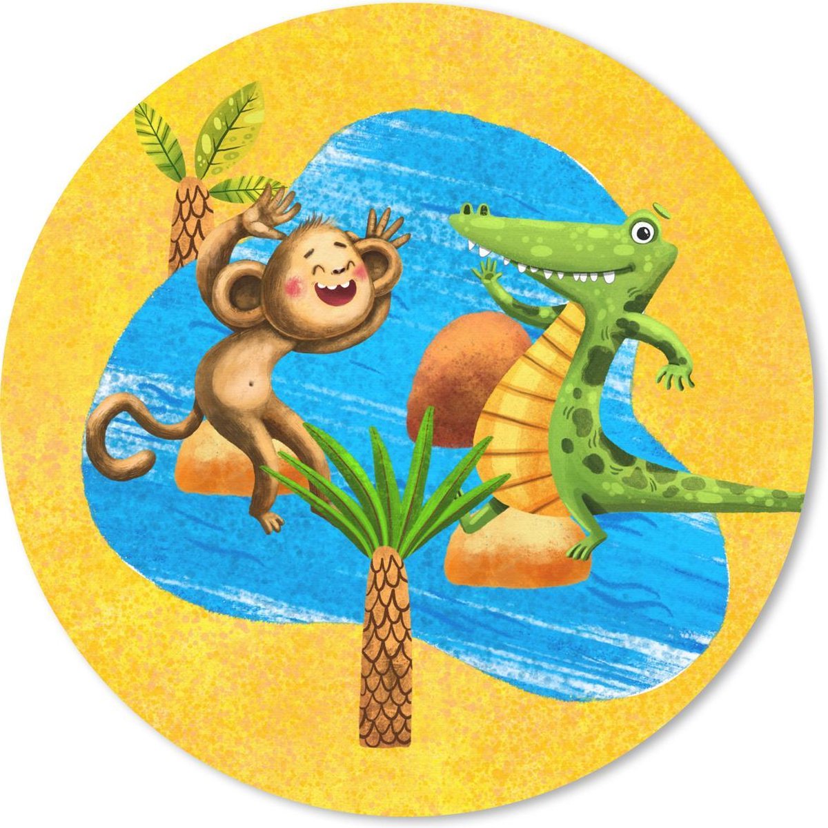 Muismat rond 50x50 cm - Mousepad Aap - Krokodil - Jungle - Water - Ronde muismatten