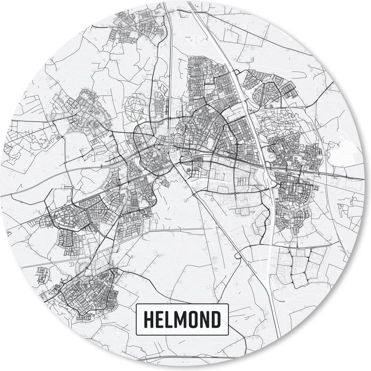 Muismat rond 50x50 cm - Mousepad Stadskaart Helmond - Ronde muismatten