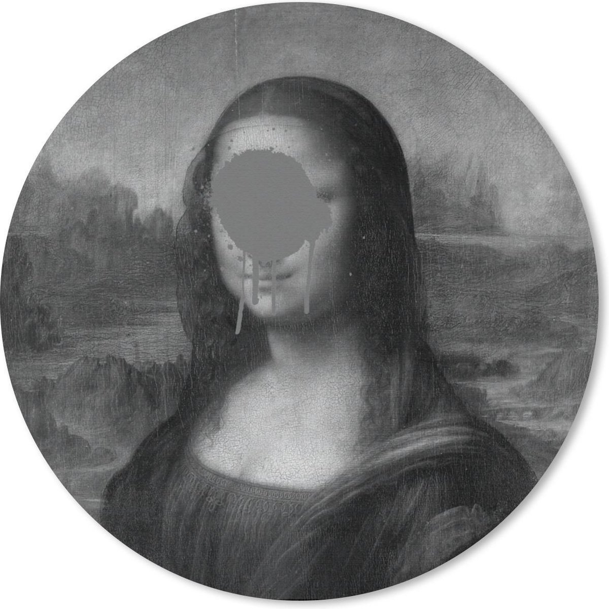 Muismat rond 40x40 cm - Mousepad Mona Lisa - Leonardo da Vinci - Zwart - Wit - Ronde muismatten