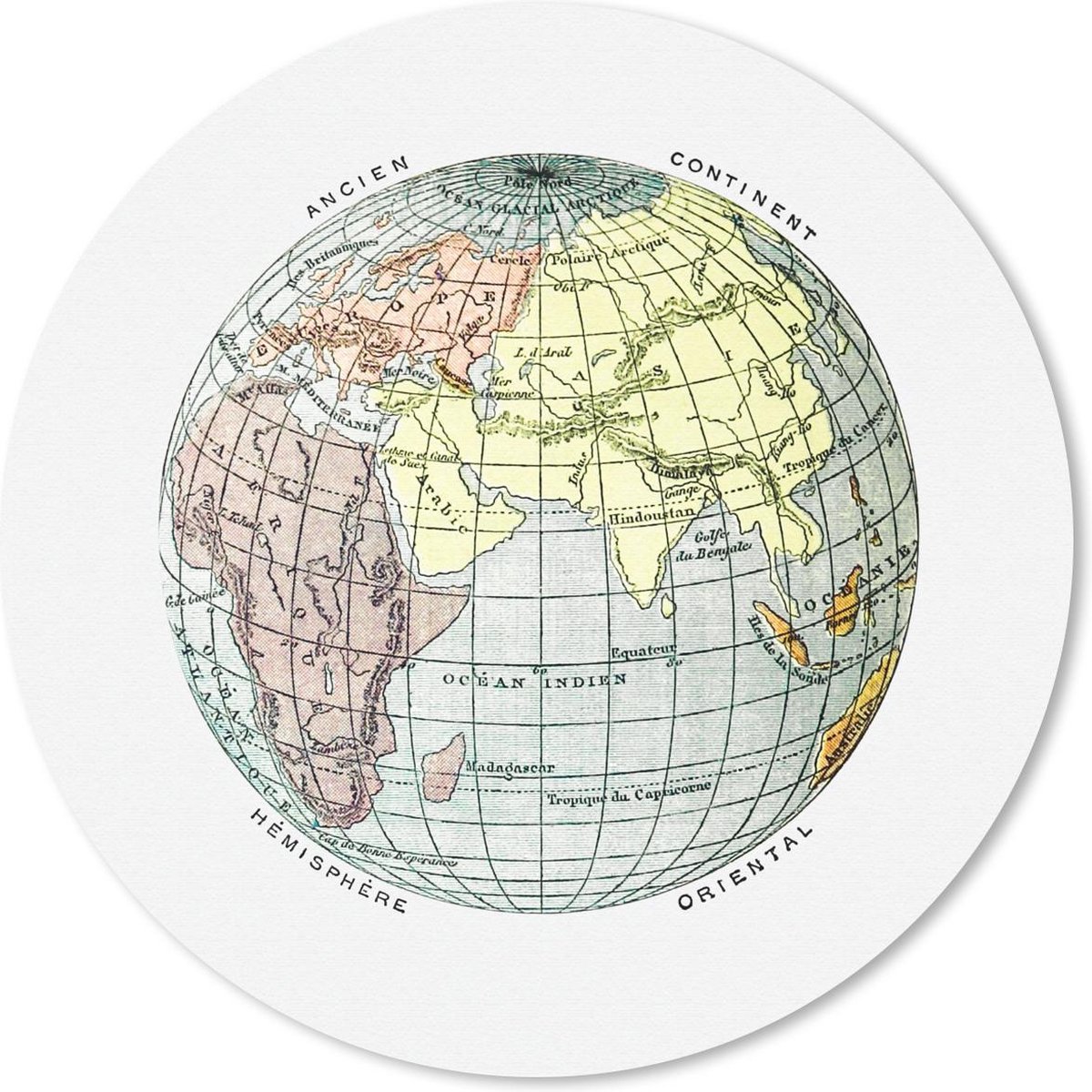 Muismat rond 50x50 cm - Mousepad Retro - Wereldbol - Wereldkaart - Ronde muismatten