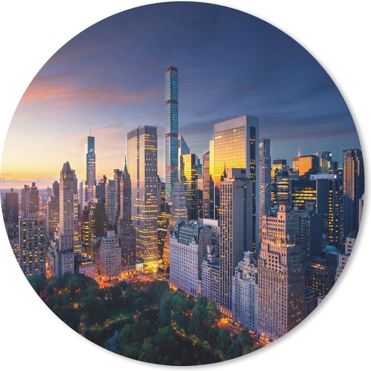 Muismat rond 50x50 cm - Mousepad New York - Zonsondergang - Skyline - Ronde muismatten