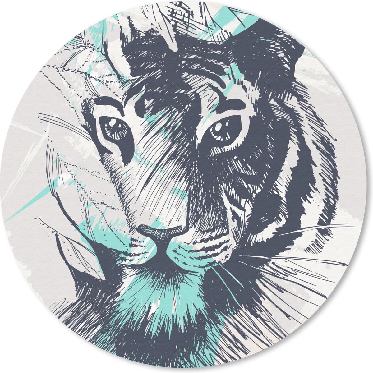 Muismat rond 40x40 cm - Mousepad Tijger - Abstract - Blauw - Ronde muismatten