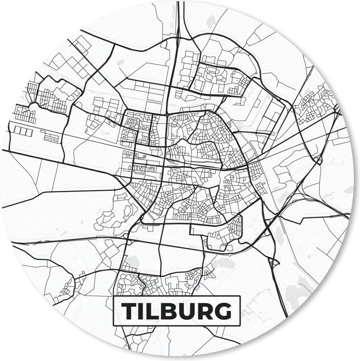 Muismat rond 40x40 cm - Mousepad Kaart - Tilburg - Zwart - Wit - Ronde muismatten