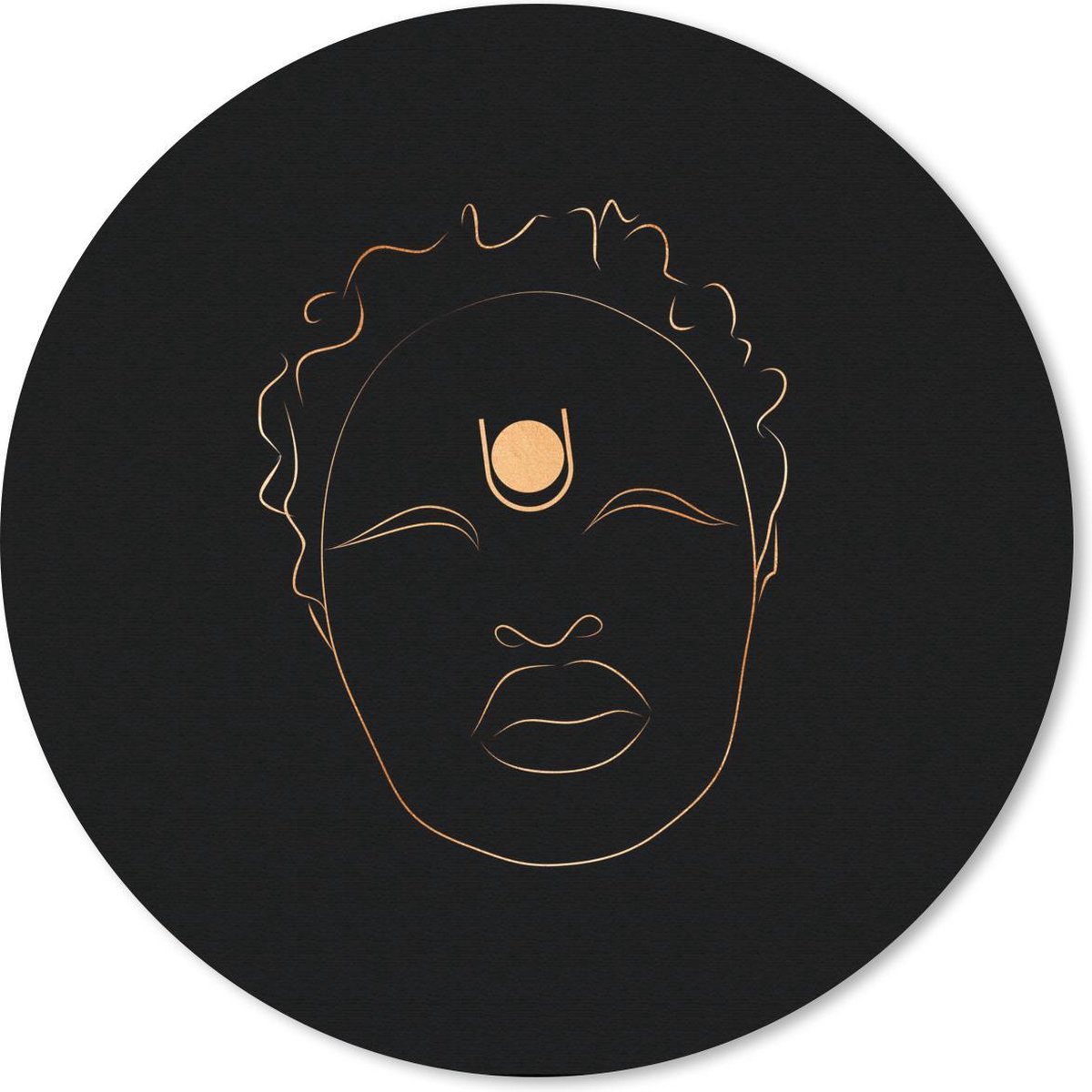 Muismat rond 50x50 cm - Mousepad Vrouw - Gold - Line art - Ronde muismatten
