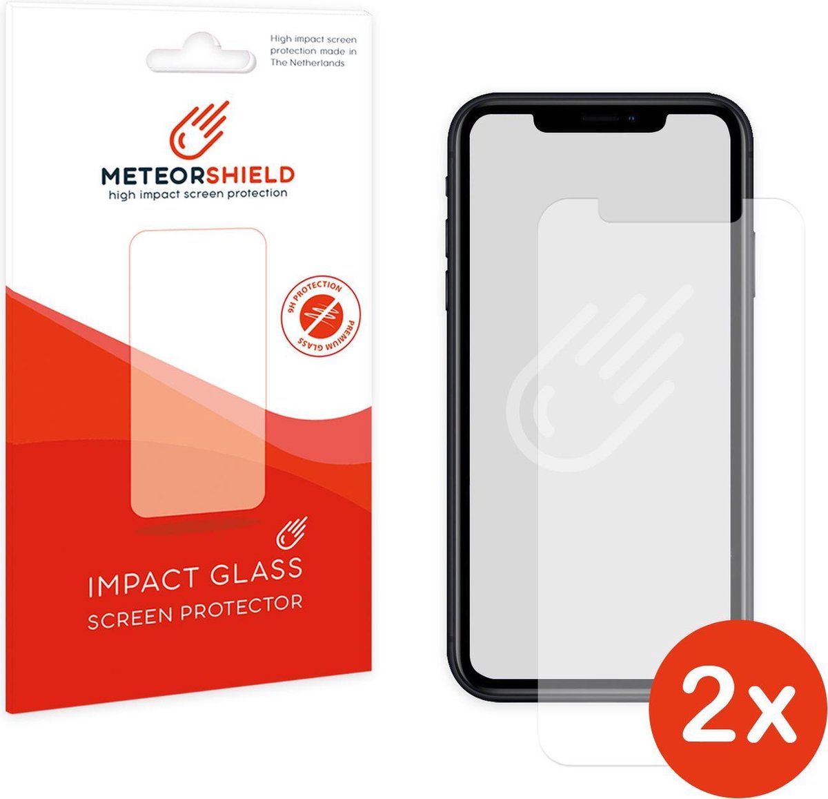 2 stuks: Meteorshield iPhone Xr screenprotector - Ultra clear impact glass