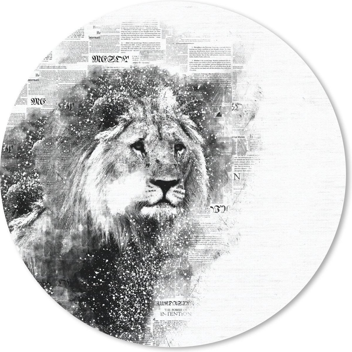 Muismat rond 50x50 cm - Mousepad Leeuw - Krant - Zwart - Wit - Ronde muismatten