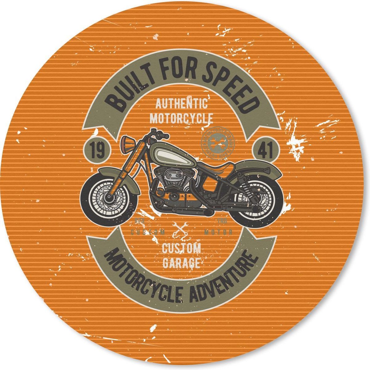 Muismat rond 50x50 cm - Mousepad Vintage - Motor - Oranje - Ronde muismatten