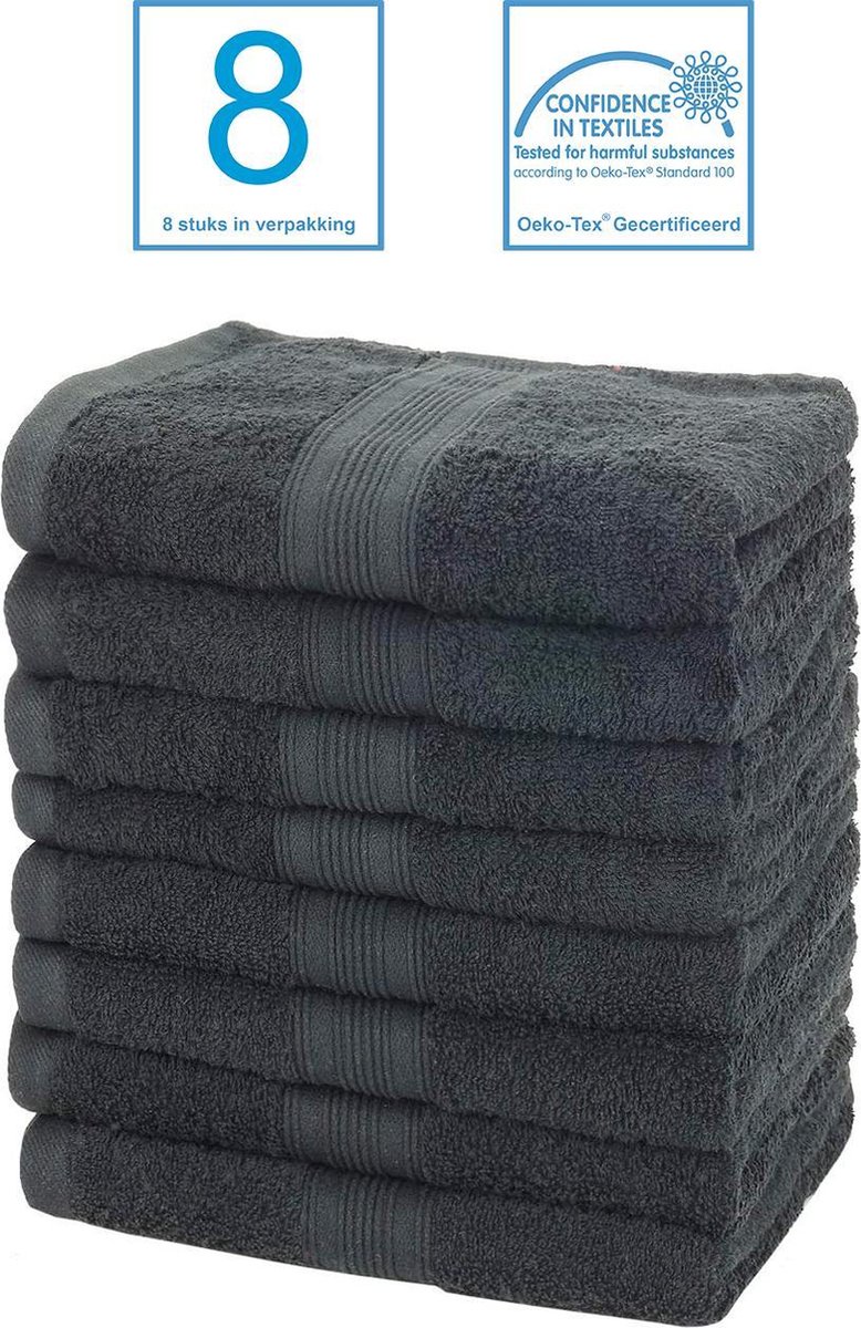 Anno 1588 - Hotel Handdoeken - 100% Katoen - 550gr/m2 - 50x100cm - Zwart - 8 stuks