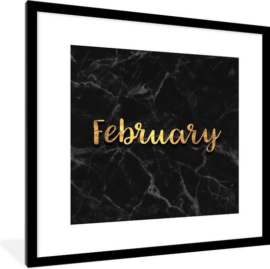 Fotolijst incl. Poster - Kalender - Februari - Goud - Marmer - 40x40 cm - Posterlijst