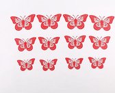 Cake topper decoratie vlinders of muur decoratie met plakkers 12 stuks rood - 3D vlinders - VL-01