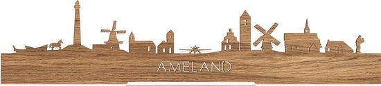 Standing Skyline Ameland Eikenhout - 60 cm - Woondecoratie design - Decoratie om neer te zetten en om op te hangen - Meer steden beschikbaar - Cadeau voor hem - Cadeau voor haar - Jubileum - Verjaardag - Housewarming - Interieur - WoodWideCities