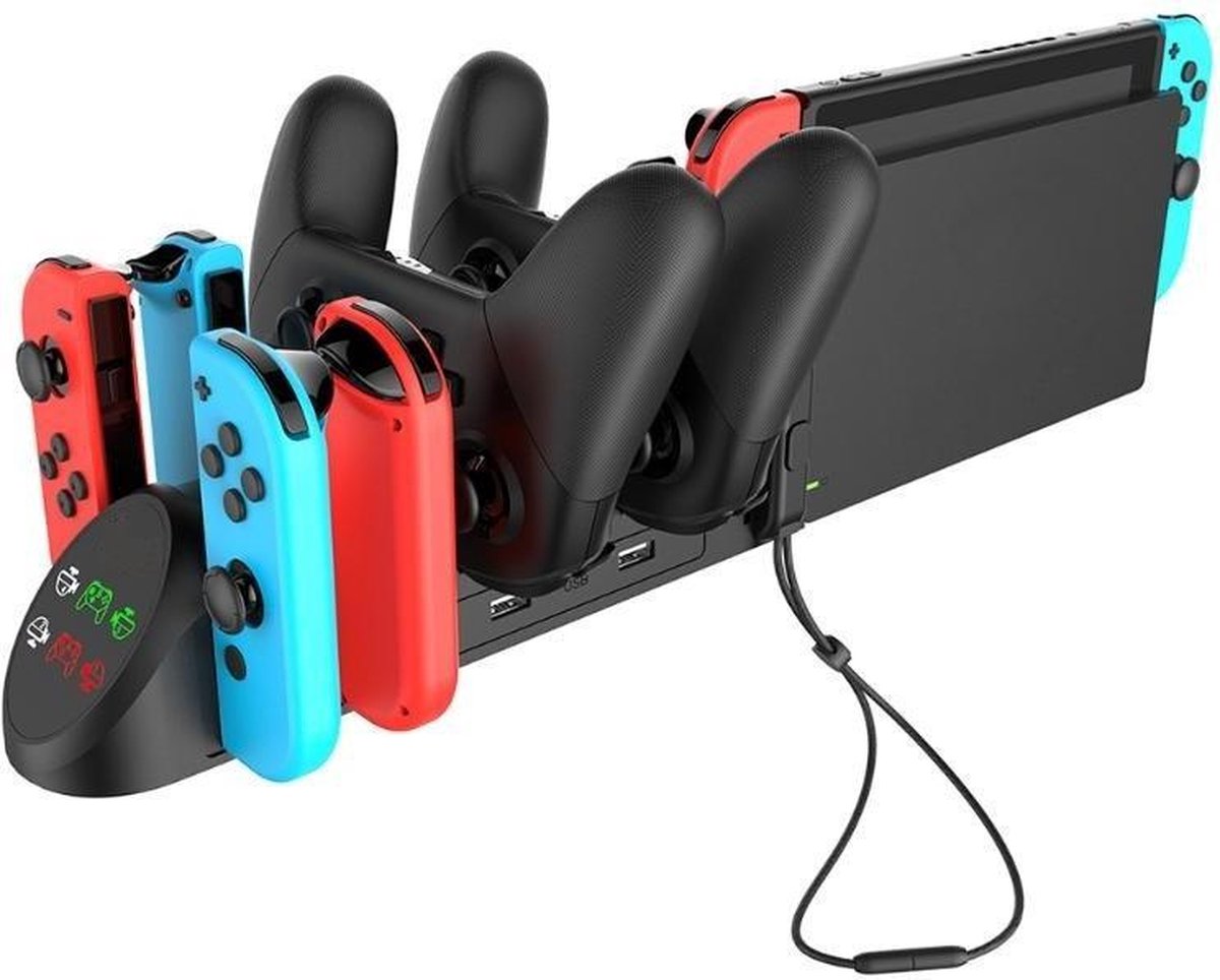 DrPhone NSD7 - 6 in 1 Oplaad Station – Multi-oplader – Dock - Geschikt voor N-Switch/ USB - Zwart