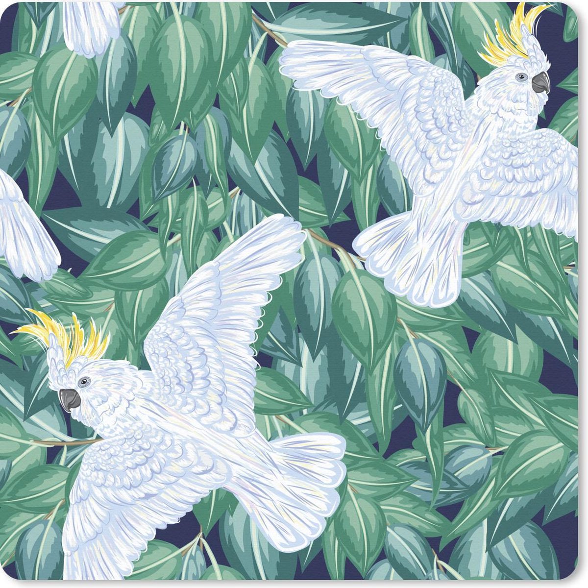 Muismat 20x20 cm - Mousepad Vogel - Bladeren - Kaketoe - Patronen - Muismatten