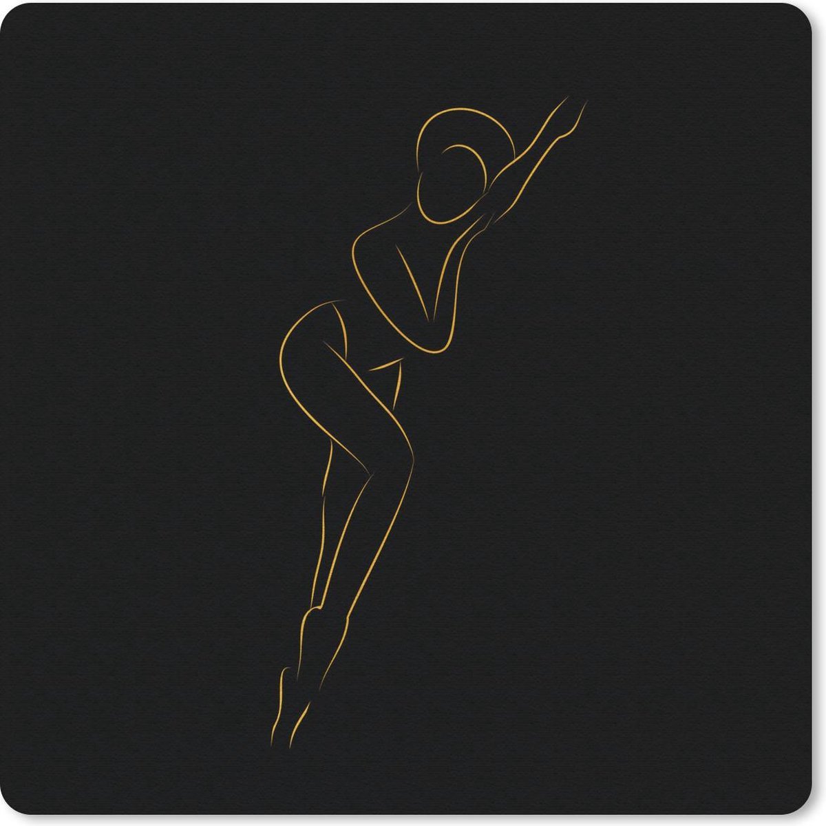 Muismat 30x30 cm - Mousepad Vrouw - Zwart - Goud - Line art - Muismatten