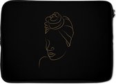 Laptophoes 14 inch - Vrouw - Hoofddoek - Goud - Zwart - Laptop sleeve - Binnenmaat 34x23,5 cm - Zwarte achterkant