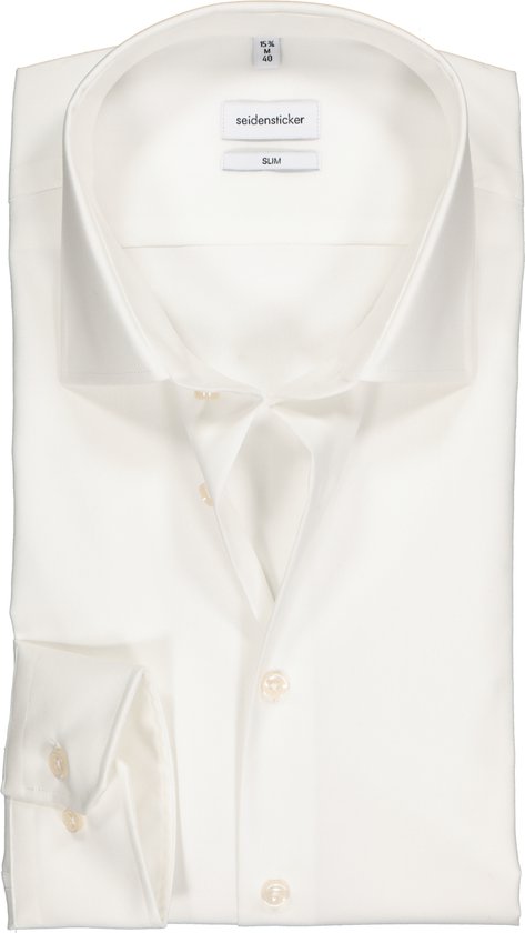 Seidensticker slim fit overhemd - off-white - Strijkvrij - Boordmaat: 40