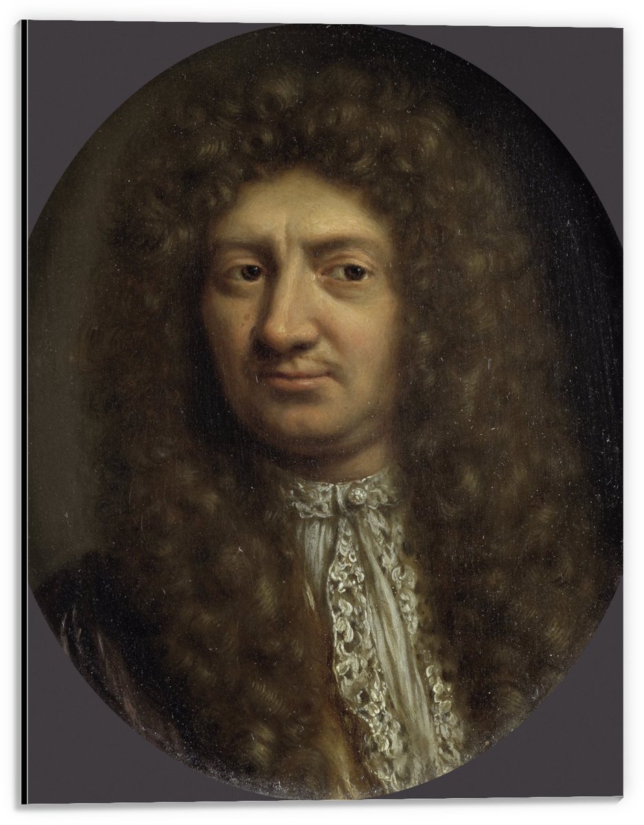 KuijsFotoprint Dibond - Oude meesters - Portret van een man, Willem van Mieris, 1660 - 1681 - 30x40cm Foto op Aluminium (Wanddecoratie van metaal) Beige