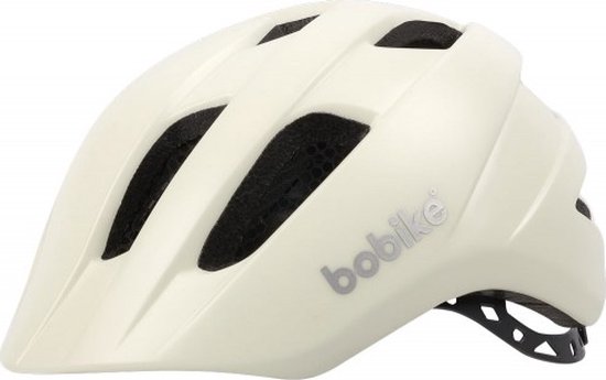Bobike Exclusive Plus fietshelm in crèmekleur met vizier en zijlogo.