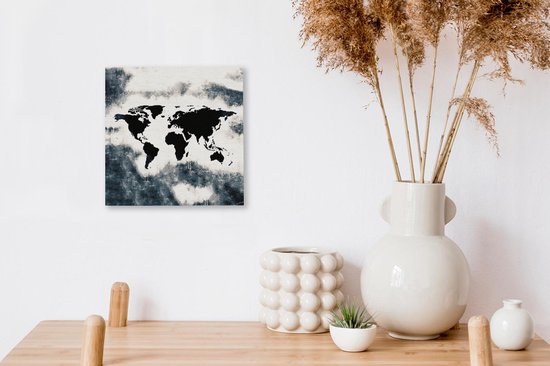 Peintures Toile Wereldkaart - Bois - Zwart - 20x20 cm - Décoration murale