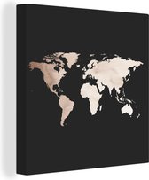 Canvas Wereldkaart - 50x50 - Wanddecoratie Wereldkaart - Waterverf - Zwart