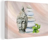 Canvas Schilderij Boeddha - Hoofd - Rots - 60x40 cm - Wanddecoratie