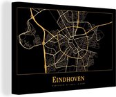 Canvas Schilderij Kaart - Eindhoven - Goud - Zwart - 90x60 cm - Wanddecoratie