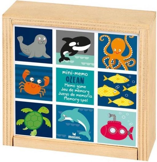 Afbeelding van het spel houten mini-memory 9,3 cm zeedieren