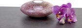 Mini Urne Photophore Disque de Verre Soufflé Violet à la Feuille d'Or D15cm