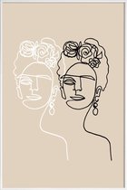 JUNIQE - Poster met kunststof lijst Frida Double Beige -13x18 /Ivoor