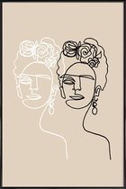 JUNIQE - Poster met kunststof lijst Frida Double Beige -40x60 /Ivoor