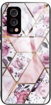 Abstracte marmeren patroon glazen beschermhoes voor OnePlus Nord 2 5G (Rhombus Rose)