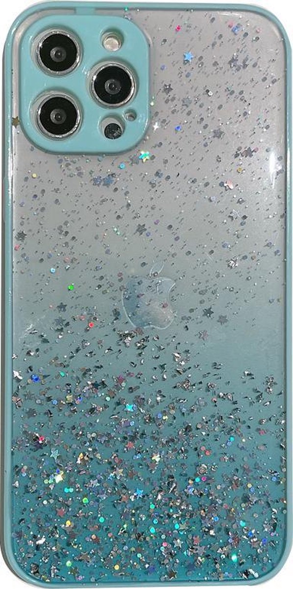 Hoesje geschikt voor iPhone XS - Backcover - Camerabescherming - Glitter - TPU - Lichtblauw