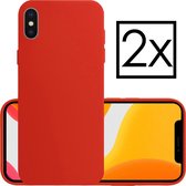 Hoes voor iPhone Xs Hoesje Back Cover Siliconen Case Hoes - Rood - 2x
