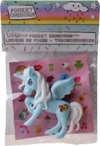 eenhoorn Pocket Unicorn meisjes 7 cm blauw/vleugels 2-delig